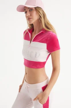 Colorblock Bling Half Zip Velour Topp