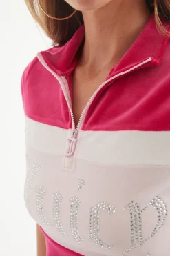 Colorblock Bling Half Zip Velour Topp