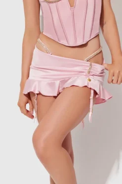 Fredericks X Juicy Satin & Rhinestone Low Rise MiniSkjørt