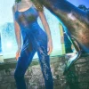 Strappy Script Velour Jumpsuit