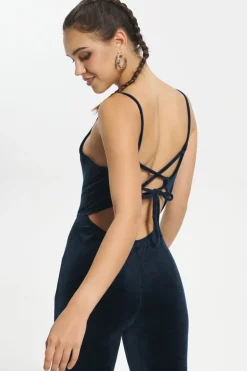 Strappy Script Velour Jumpsuit